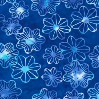 Tissu batik bleu fleurs Midnight Moon Jacqueline De Jonge