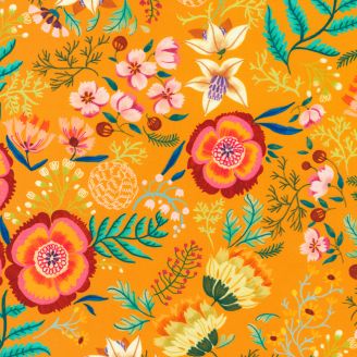 Tissu patchwork jaune papaye à fleurs Faraway Florals