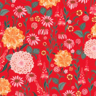 Tissu patchwork rouge coquelicot à fleurs Faraway Florals