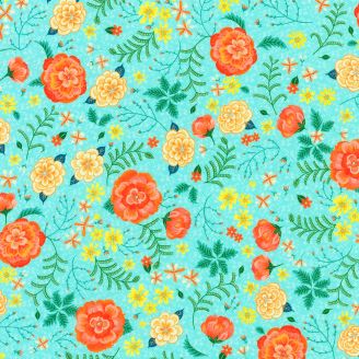 Tissu patchwork bleu ciel à fleurs Faraway Florals