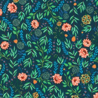 Tissu patchwork bleu marine à fleurs Faraway Florals