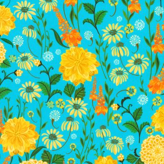 Tissu patchwork bleu piscine à fleurs Faraway Florals