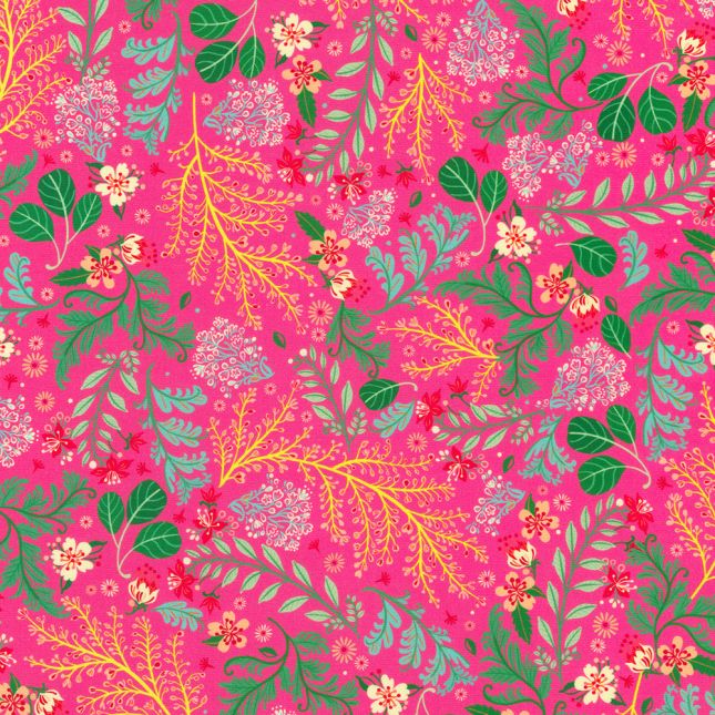 Tissu patchwork rose fuchsia hibiscus et branches Faraway Florals Tissu patchwork rose fuchsia hibiscus et branches Faraway Florals