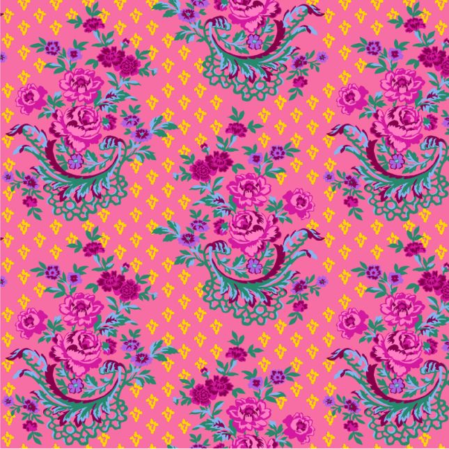 Tissu patchwork rose médaillon floral WEST PALM BEACH