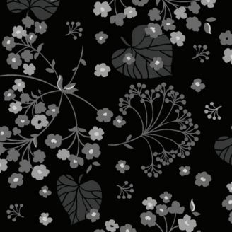 Tissu patchwork grande largeur noir fleurs grisesHarmony