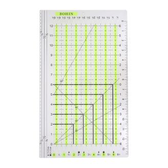 Règle Patchwork Bohin avec fentes de découpe en inches 12" x 6 1/2"