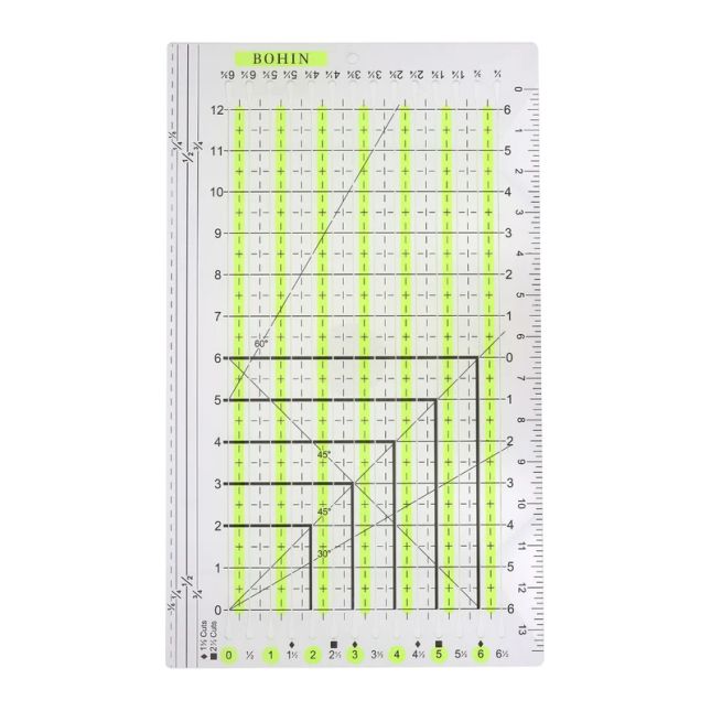 Règle Patchwork Bohin avec fentes de découpe en inches 12" x 6 1/2"