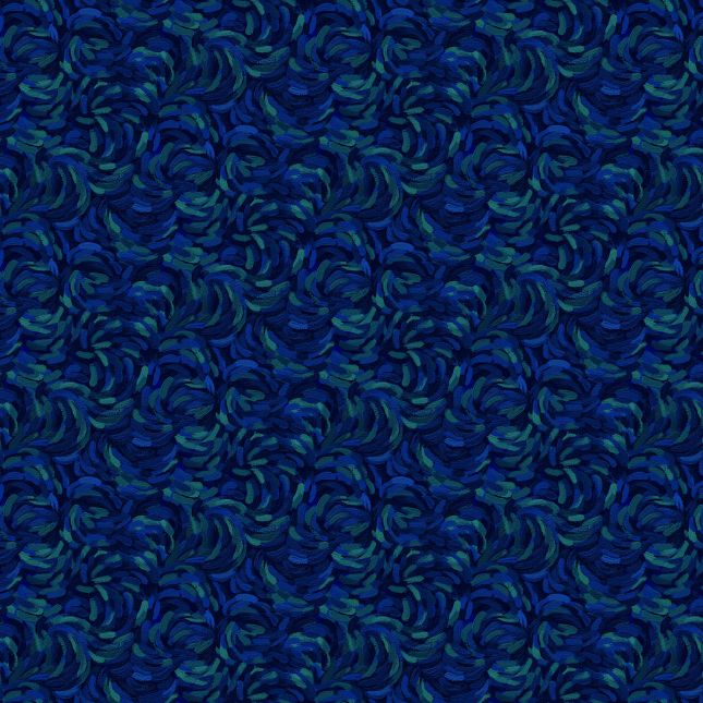 Tissu patchwork coups de pinceau à la Van Gogh bleu foncé - Starry night