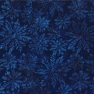 Tissu Batik bleu saphir flocons de feuilles