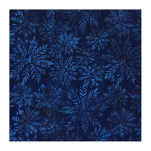 Tissu Batik bleu saphir flocons de feuilles