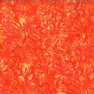 Tissu Batik orange fleurs ton sur ton Sundown
