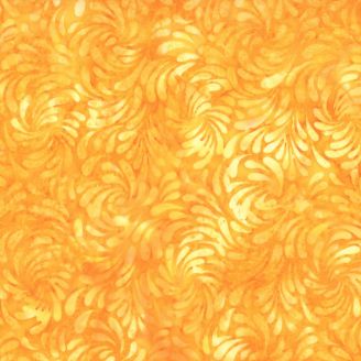 Tissu Batik jaune feuilles stylisées