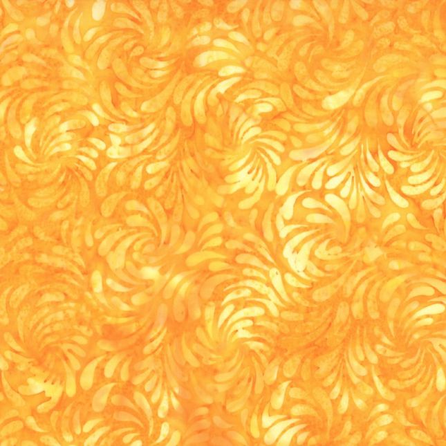 Tissu Batik jaune feuilles stylisées