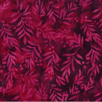 Tissu Batik rouge rubis palmes ton sur ton