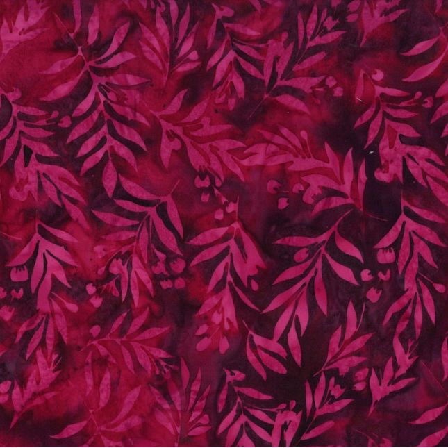 Tissu Batik rouge rubis palmes ton sur ton Tissu Batik rouge rubis palmes ton sur ton