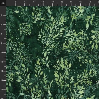 Tissu Batik vert foncé branches ton sur ton