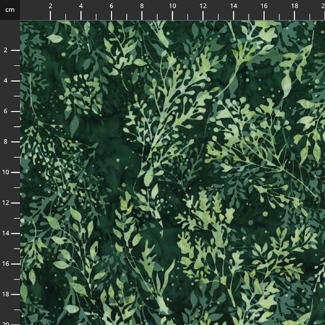 Tissu Batik vert foncé branches ton sur ton
