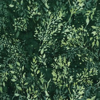 Tissu Batik vert foncé branches ton sur ton