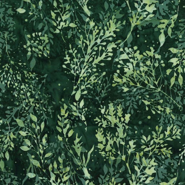 Tissu Batik vert foncé branches ton sur ton