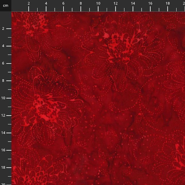 Tissu Batik rouge intense fleurs en pointillés