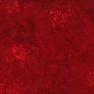 Tissu Batik rouge intense fleurs en pointillés