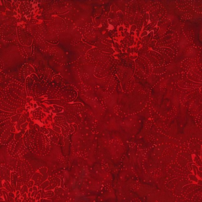 Tissu Batik rouge intense fleurs en pointillés