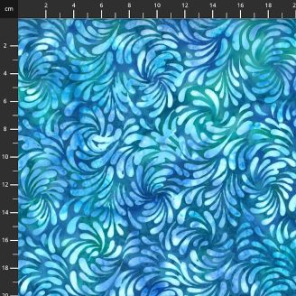 Tissu Batik bleu aqua feuilles stylisées