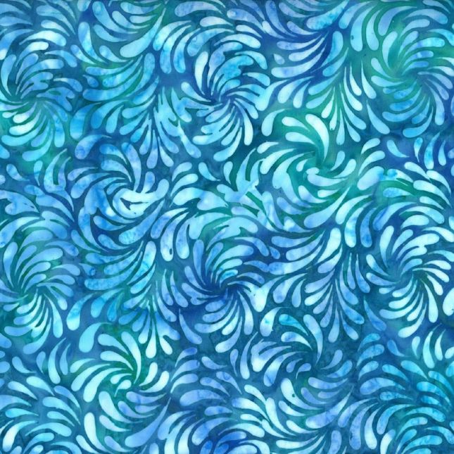 Tissu Batik bleu aqua feuilles stylisées
