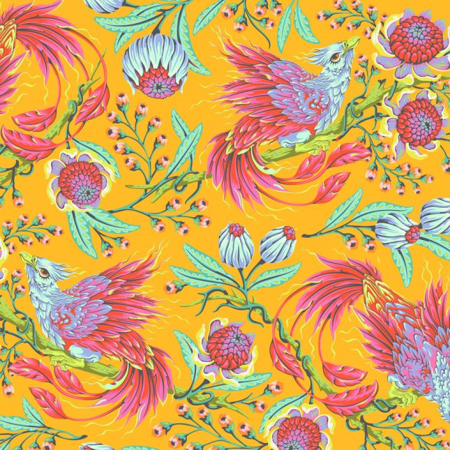 Tissu Tula Pink Phénix Hot Wings jaune d'or - Legendary