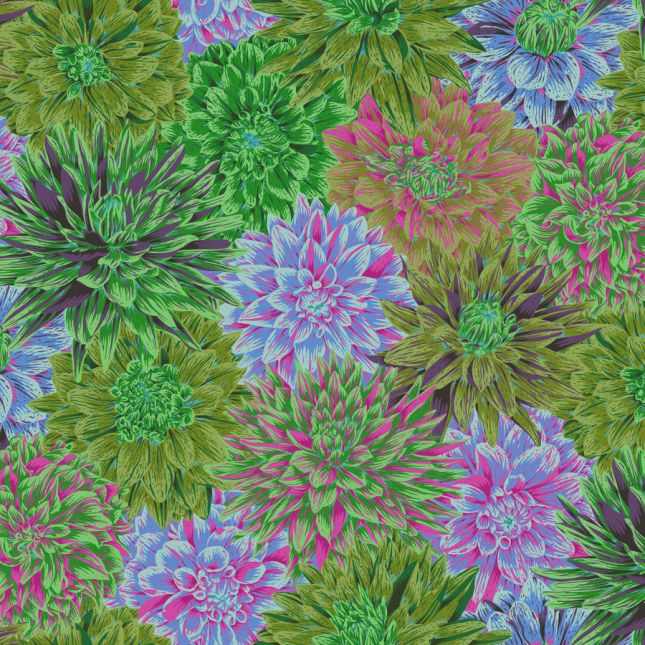 Tissu Philip Jacobs Dahlias éclatants vert PJ137 Tissu Philip Jacobs Dahlias éclatants vert PJ137