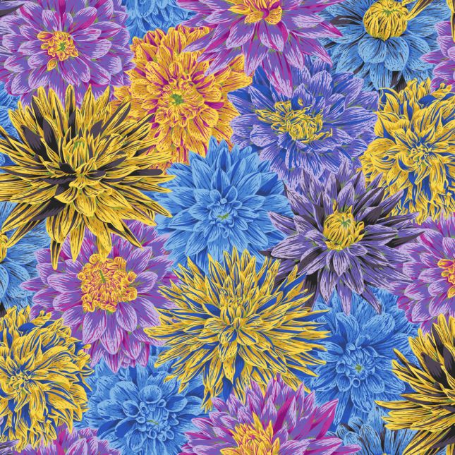 Tissu Philip Jacobs Dahlias éclatants bleu PJ137