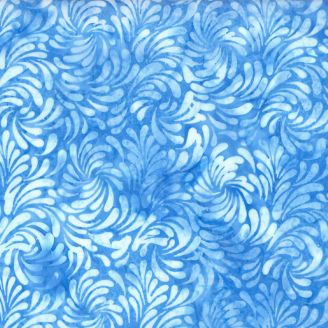 Tissu Batik bleu bleuet feuilles stylisées In the Snow