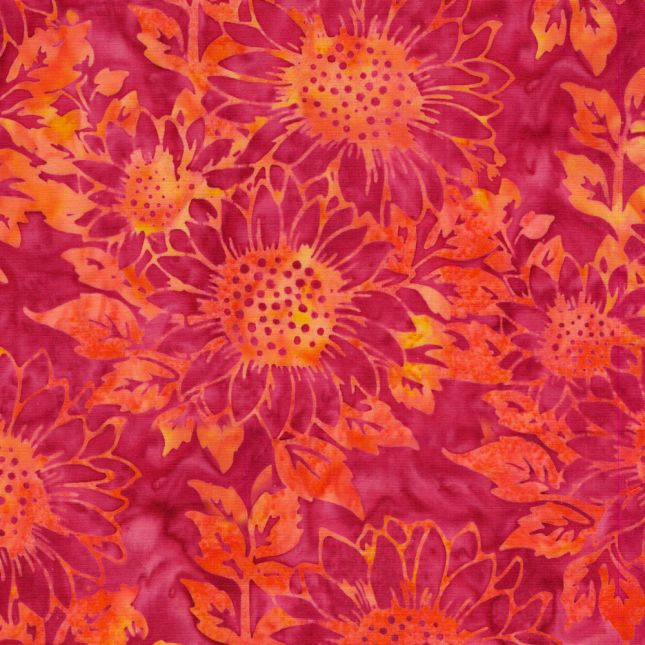 Tissu Batik tournesols rose Grenade Tissu Batik tournesols rose Grenade