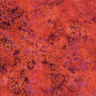 Tissu Batik grands Dahlias violet rose orange